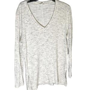 LOFT Stretch V Neck Long Sleeve Heathered Gray‎ Lounge Pullover Marled Large